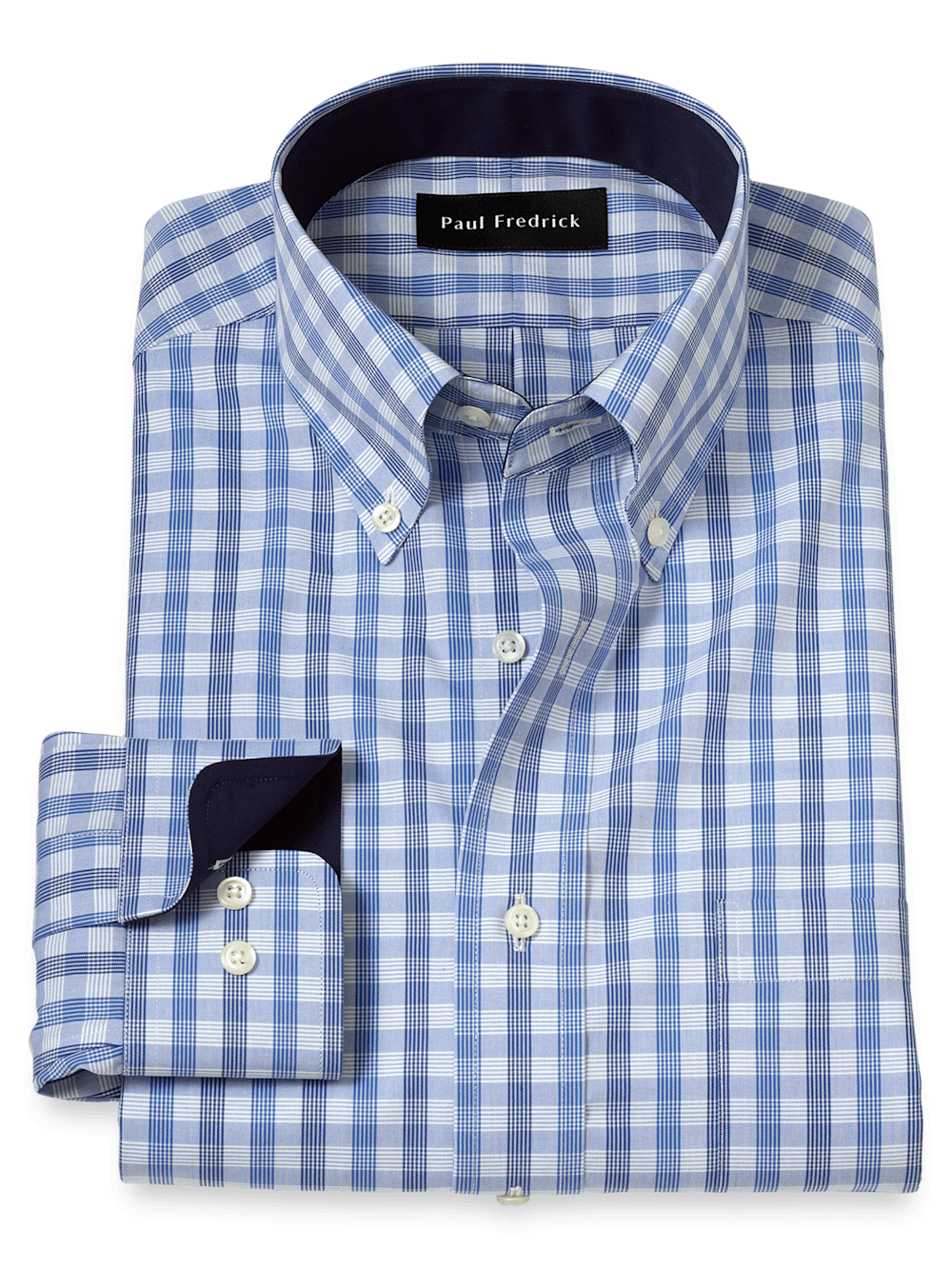 Product Image of Non-iron Cotton Plaid Dress Shirt With Contrast Trim-Blue