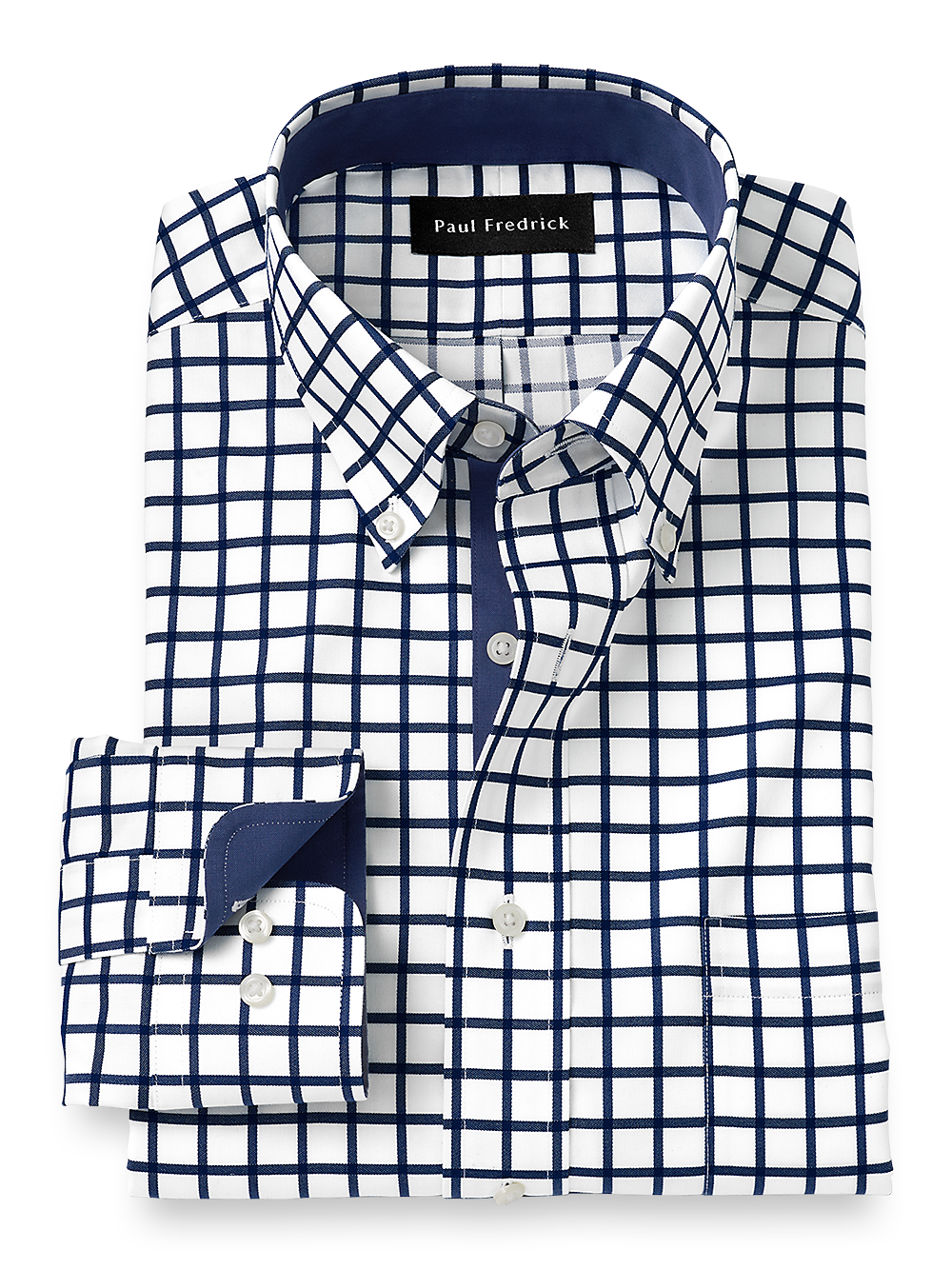 Product Image of Non-iron Cotton Check Dress Shirt With Contrast Trim-Navy