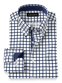 Non-Iron Cotton Check Dress Shirt With Contrast Trim - Navy