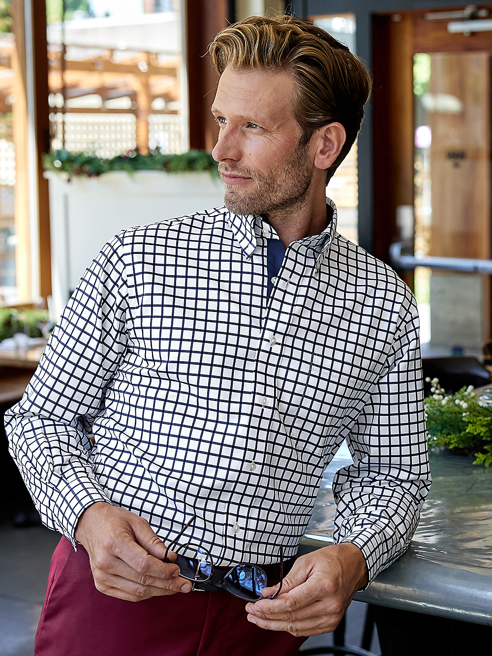 Alternate Image of Non-iron Cotton Check Dress Shirt With Contrast Trim-1