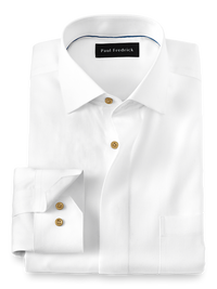 Non-Iron Cotton Solid Dress Shirt With Contrast Trim - White