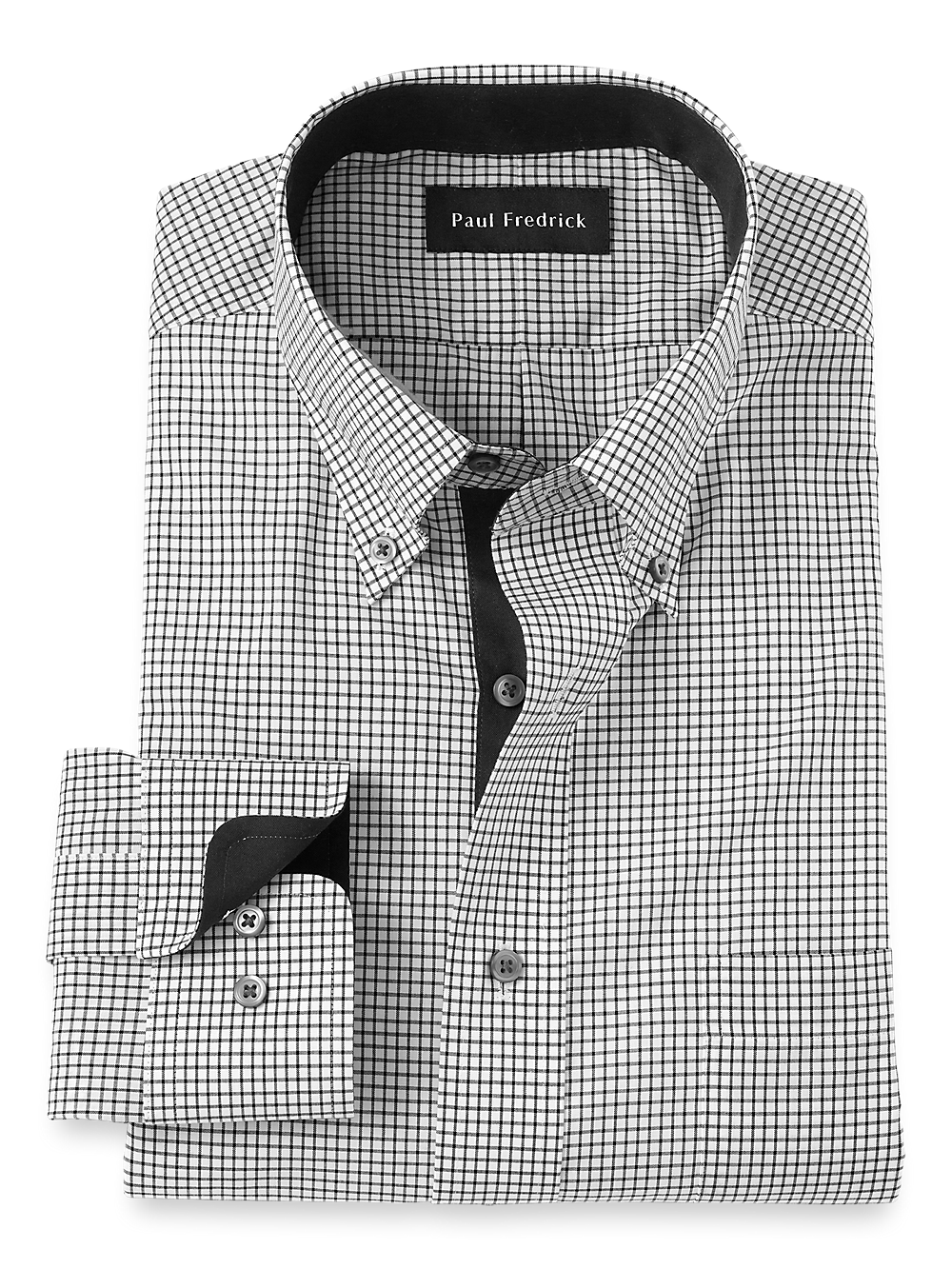 Product Image of Non-iron Cotton Check Dress Shirt With Contrast Trim-Black/White