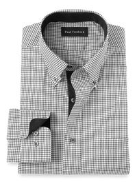 Non-Iron Cotton Check Dress Shirt With Contrast Trim - Black/white