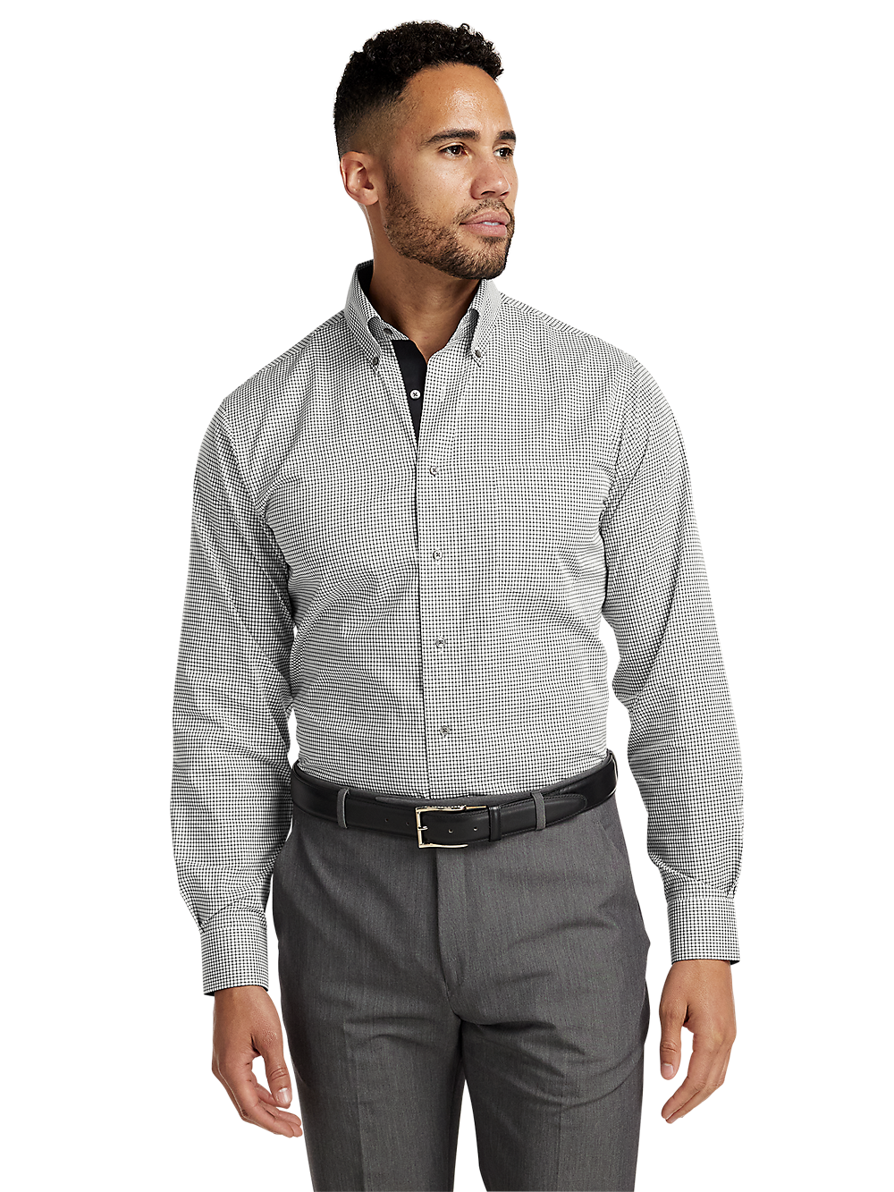 Alternate Image of Non-iron Cotton Check Dress Shirt With Contrast Trim-1