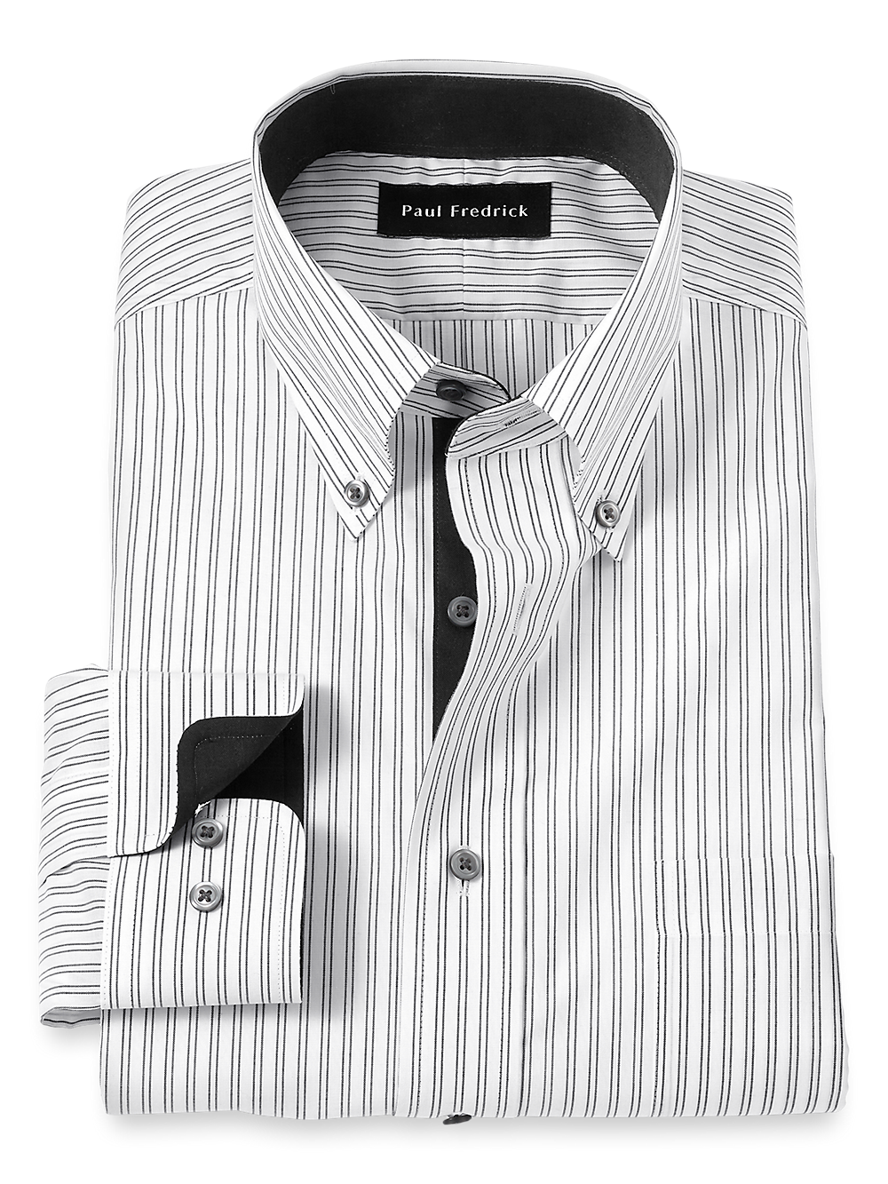 Product Image of Non-iron Cotton Stripe Dress Shirt With Contrast Trim-Black/White