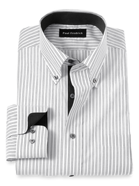 Non-Iron Cotton Stripe Dress Shirt With Contrast Trim - Black/white