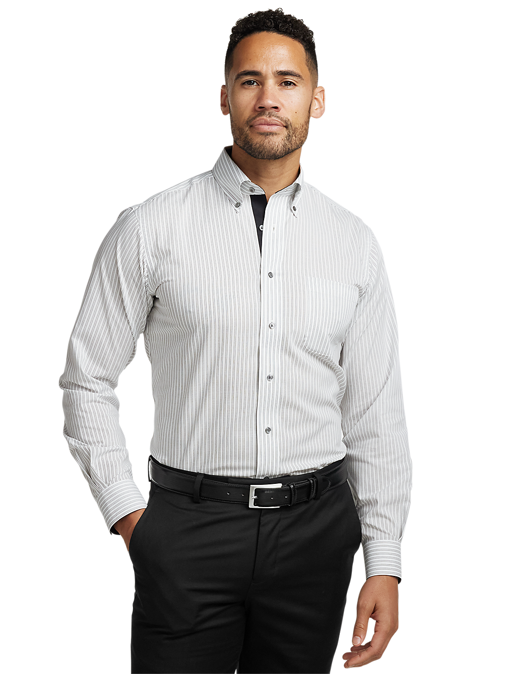 Alternate Image of Non-iron Cotton Stripe Dress Shirt With Contrast Trim-1