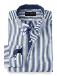 Non-Iron Cotton Bengal Stripe Dress Shirt With Contrast Trim - Sodalite