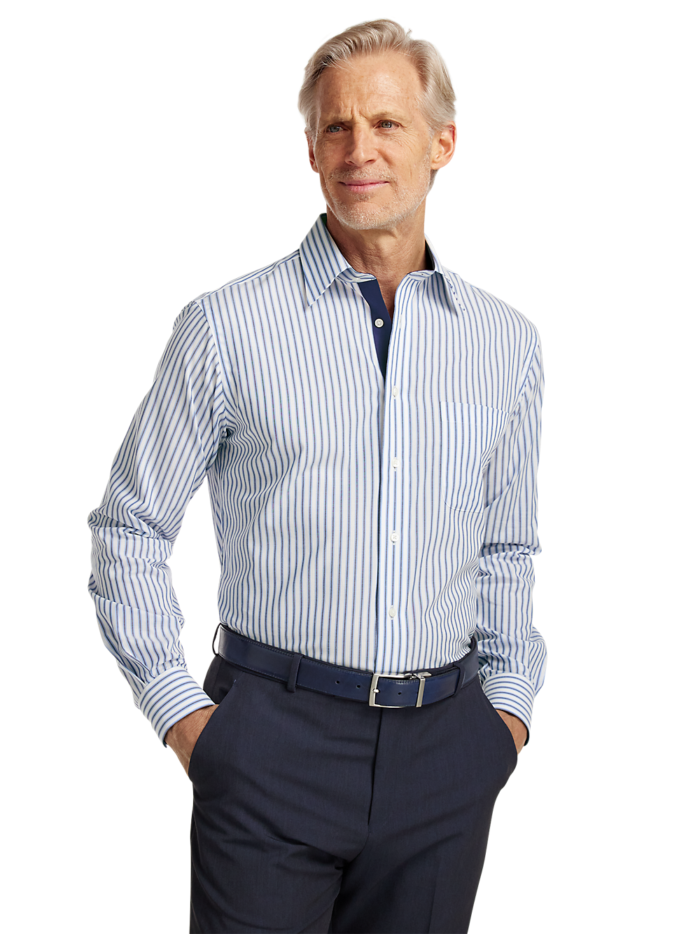 Alternate Image of Non-iron Cotton Stripe Dress Shirt With Contrast Trim-1