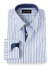 Non-Iron Cotton Stripe Dress Shirt With Contrast Trim - Blue