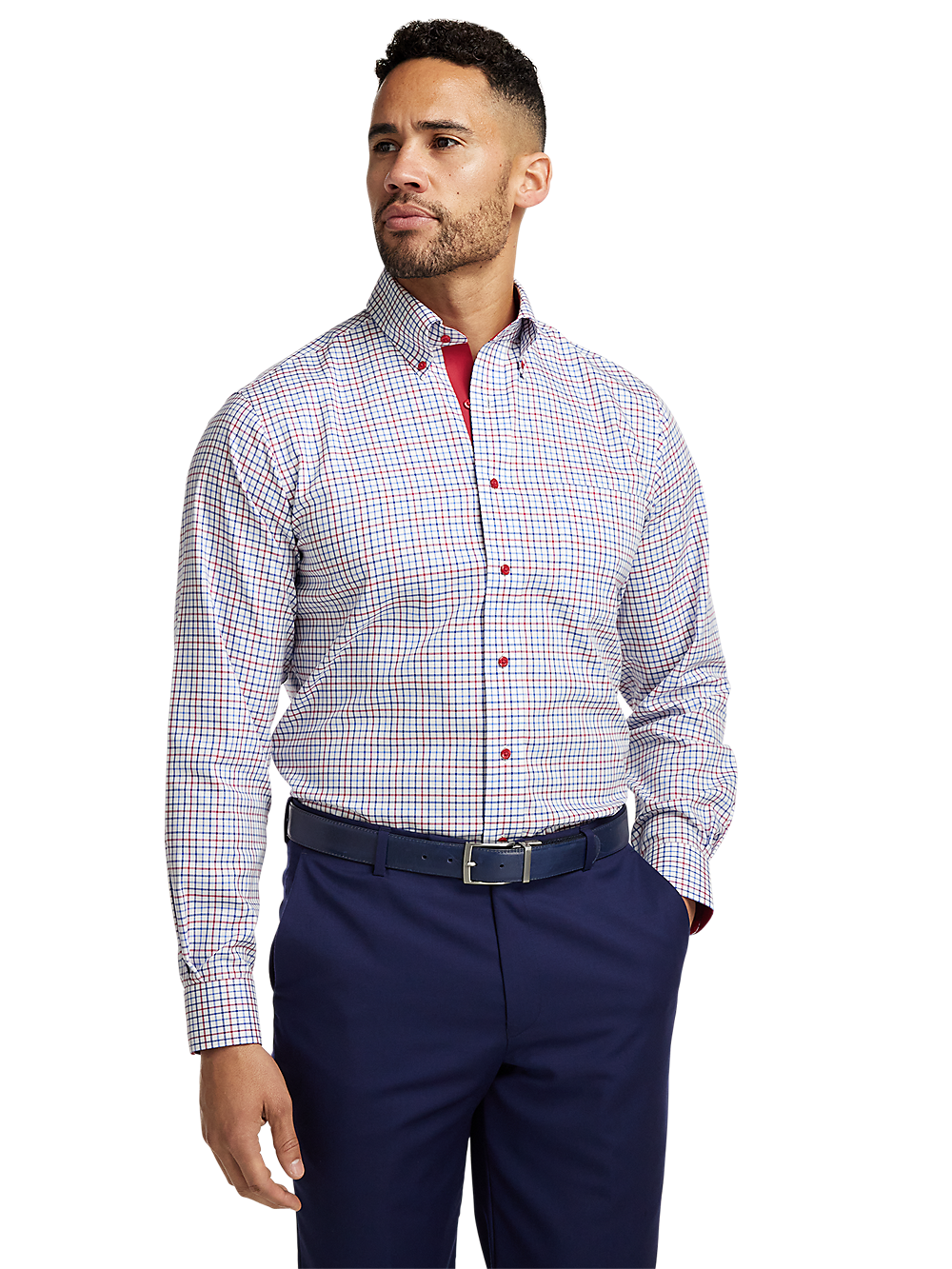 Alternate Image of Non-iron Cotton Tattersall Dress Shirt With Contrast Trim-1