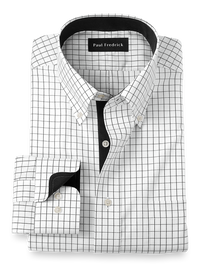 Non-Iron Cotton Check Dress Shirt With Contrast Trim - Black