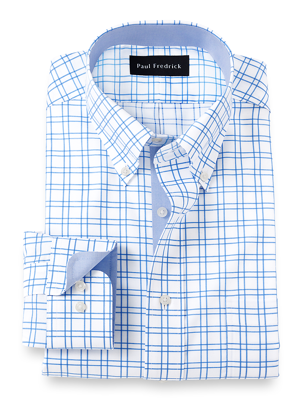 Product Image of Non-iron Cotton Check Dress Shirt With Contrast Trim-Blue