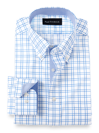 Non-Iron Cotton Check Dress Shirt With Contrast Trim - Blue