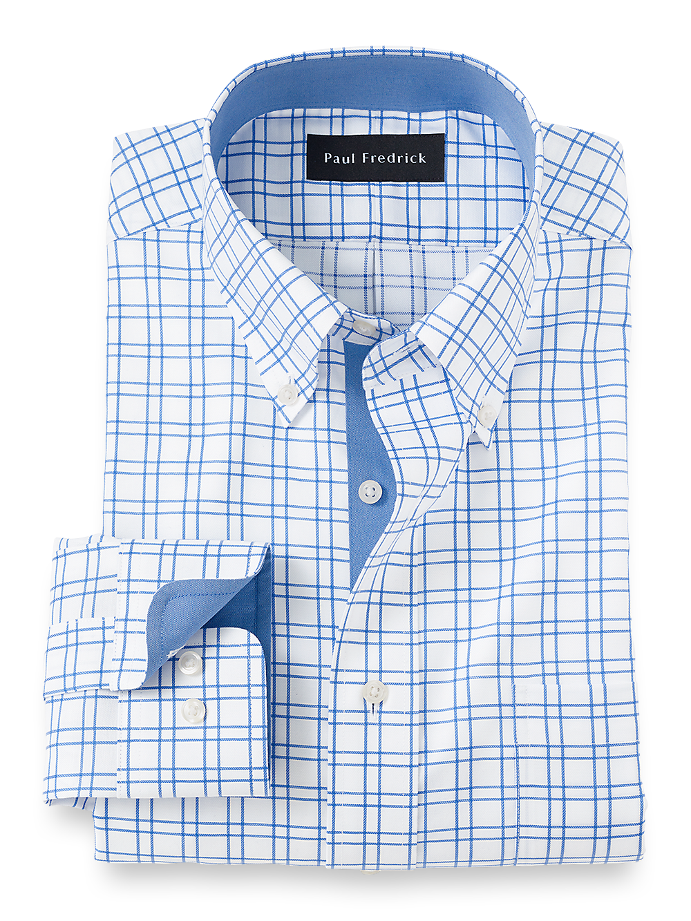 Product Image of Non-iron Cotton Check Dress Shirt With Contrast Trim-French Blue