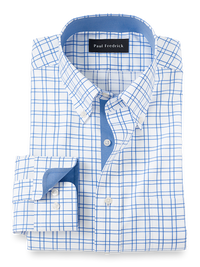 Non-Iron Cotton Check Dress Shirt With Contrast Trim - French Blue