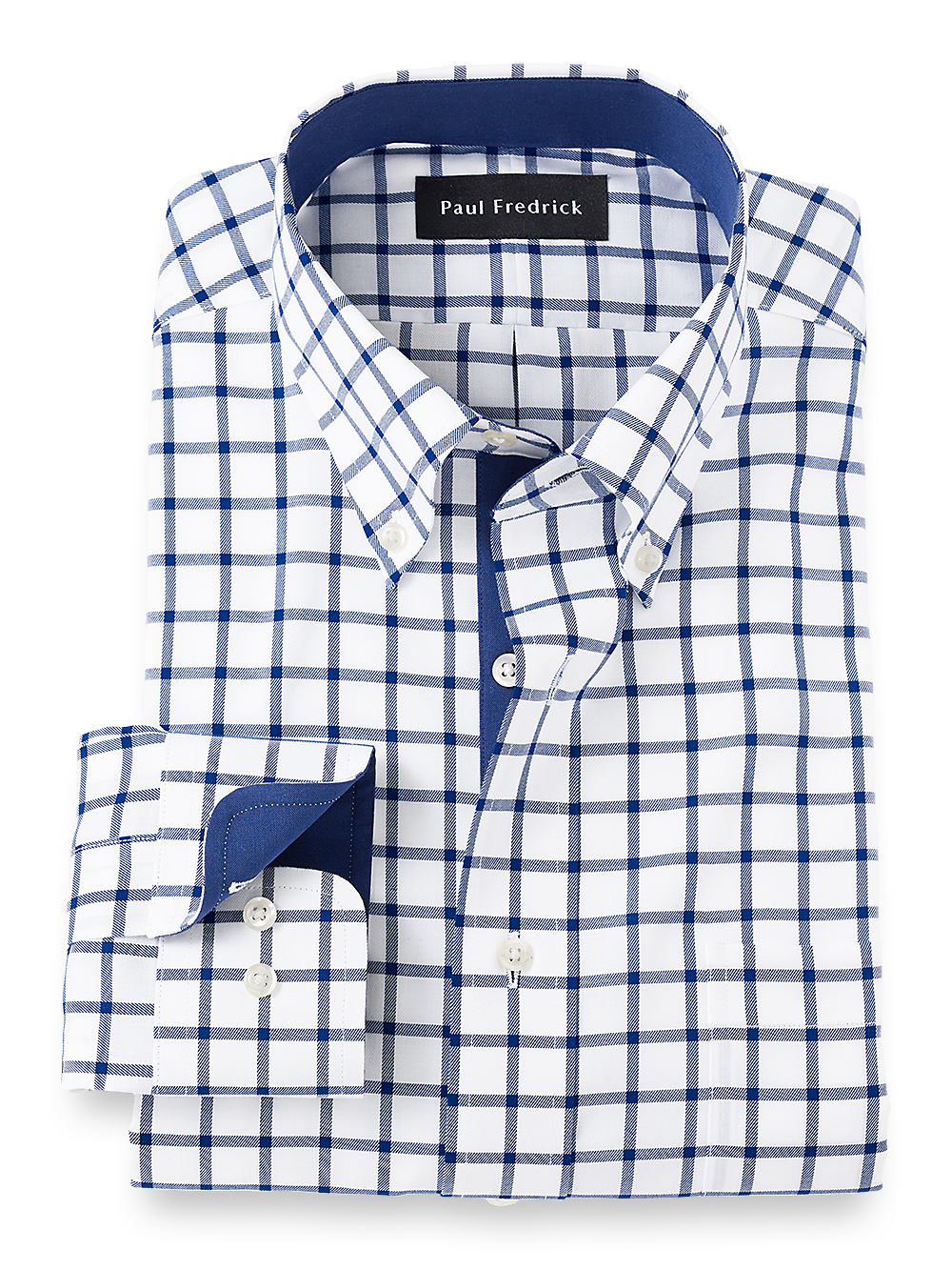 Product Image of Non-iron Cotton Check Dress Shirt With Contrast Trim-Navy