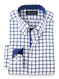 Non-Iron Cotton Check Dress Shirt With Contrast Trim - Navy