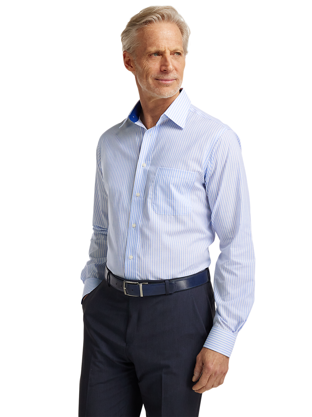 Alternate Image of Non-iron Cotton Stripe Dress Shirt With Contrast Trim-1