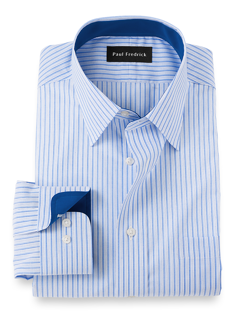 Product Image of Non-iron Cotton Stripe Dress Shirt With Contrast Trim-Blue