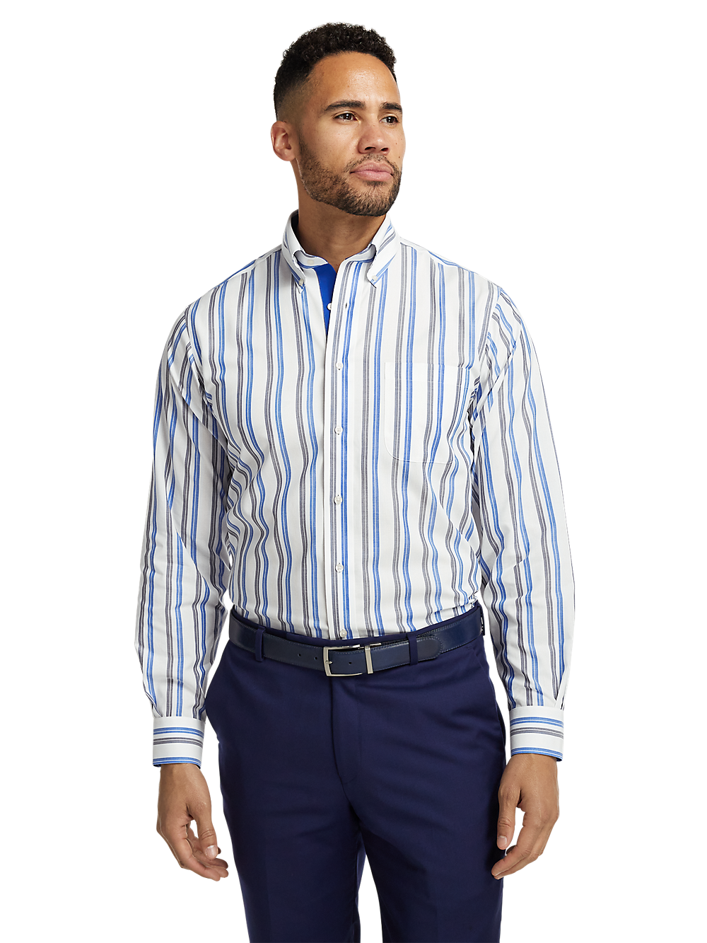 Alternate Image of Non-iron Cotton Stripe Dress Shirt With Contrast Trim-1