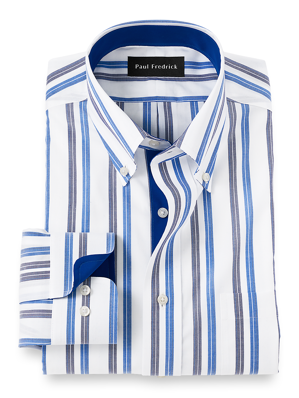 Product Image of Non-iron Cotton Stripe Dress Shirt With Contrast Trim-Blue