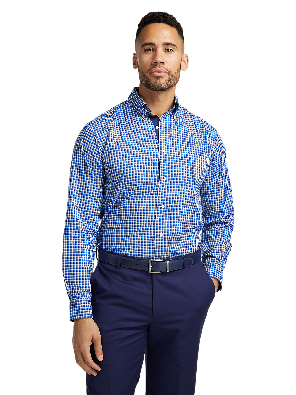 Alternate Image of Non-iron Cotton Check Dress Shirt With Contrast Trim-1