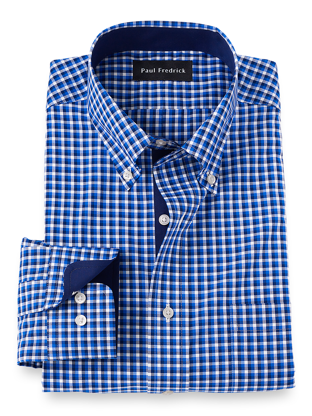 Product Image of Non-iron Cotton Check Dress Shirt With Contrast Trim-Cobalt