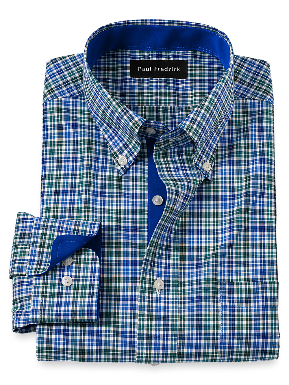 Product Image of Non-iron Cotton Check Dress Shirt With Contrast Trim-Blue/Green