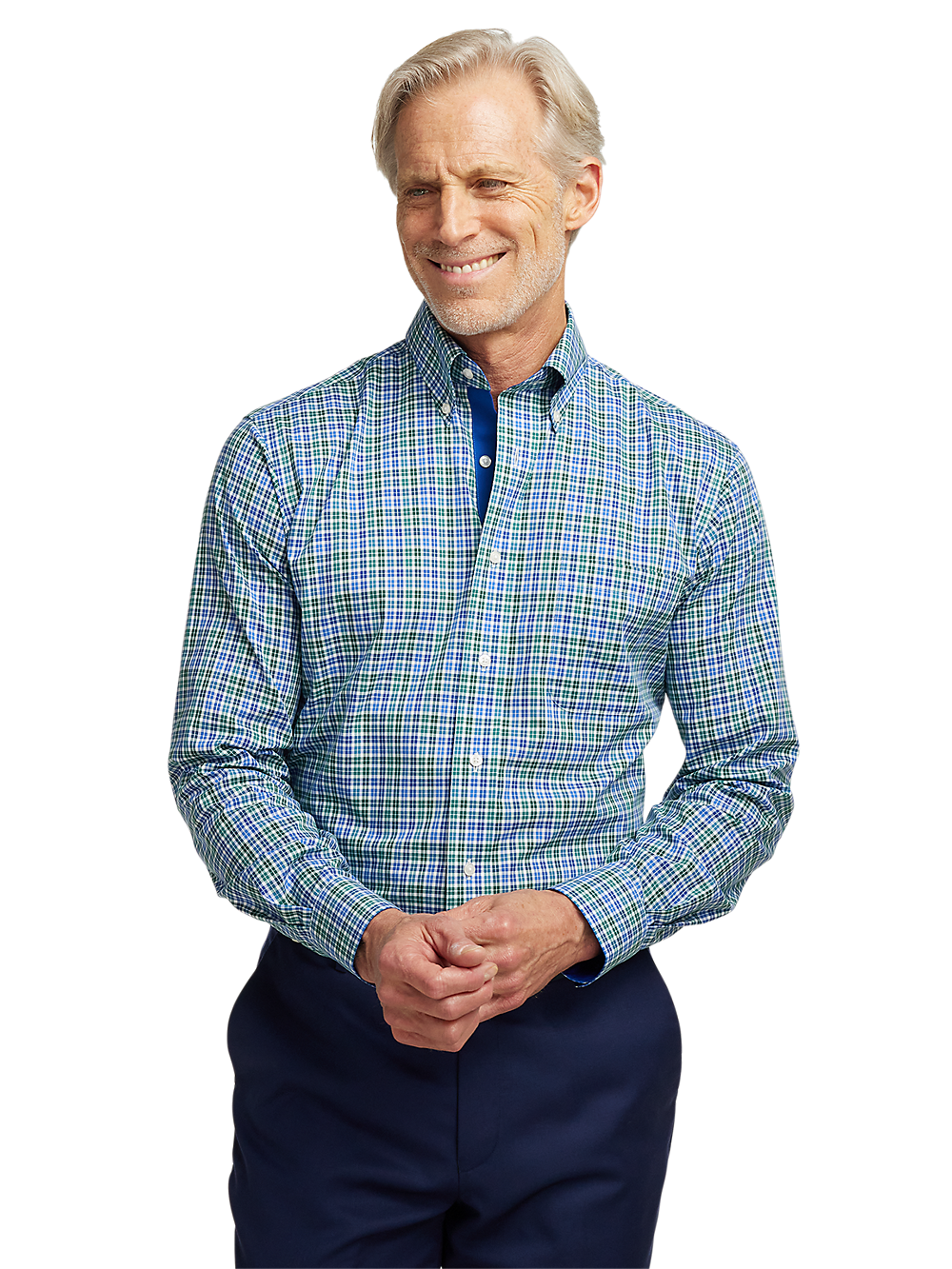 Alternate Image of Non-iron Cotton Check Dress Shirt With Contrast Trim-1