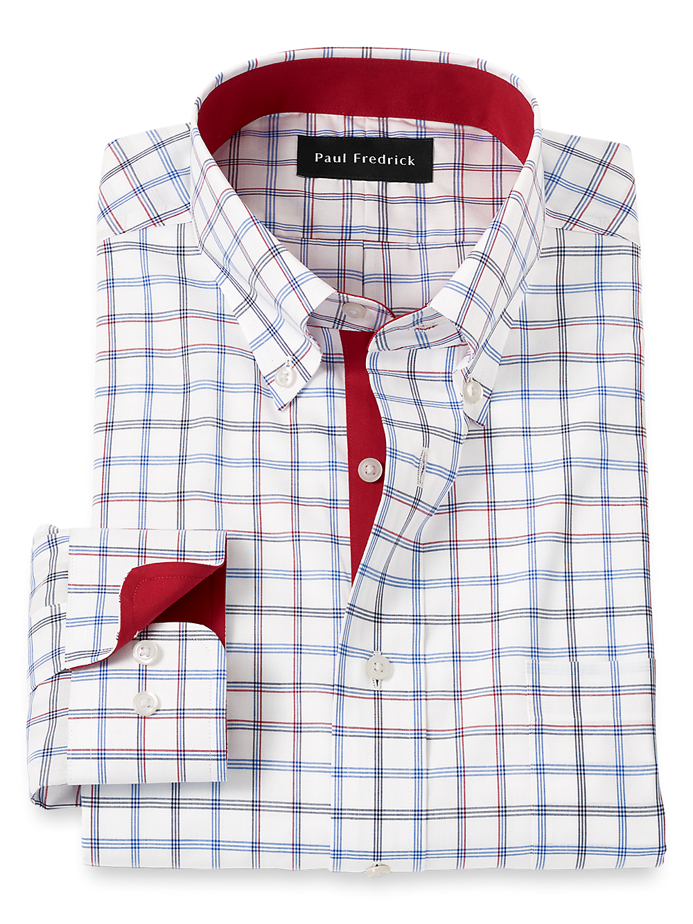 Product Image of Non-iron Cotton Check Dress Shirt With Contrast Trim-Blue/Red