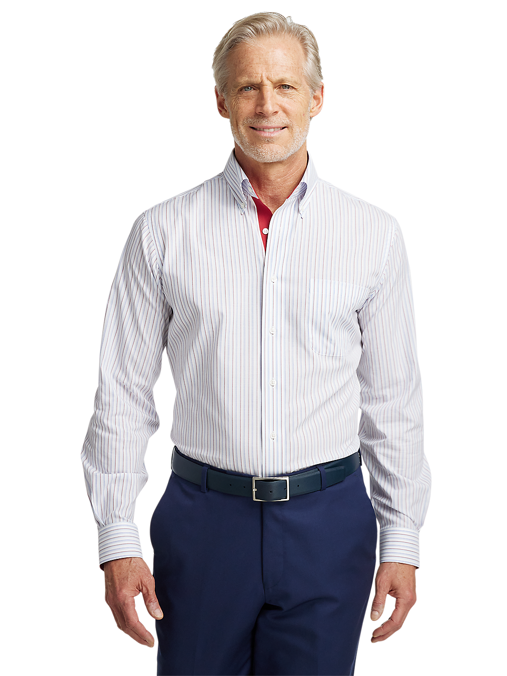 Alternate Image of Non-iron Cotton Stripe Dress Shirt With Contrast Trim-1