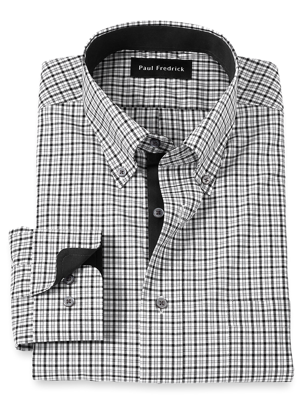 Product Image of Non-iron Cotton Check Dress Shirt With Contrast Trim-Black/Grey