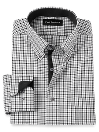 Non-Iron Cotton Check Dress Shirt With Contrast Trim - Black/grey