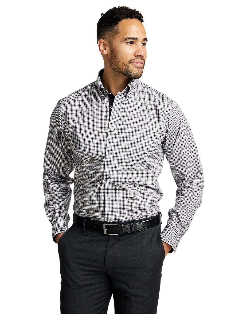 Alternate Image of Non-iron Cotton Check Dress Shirt With Contrast Trim-1