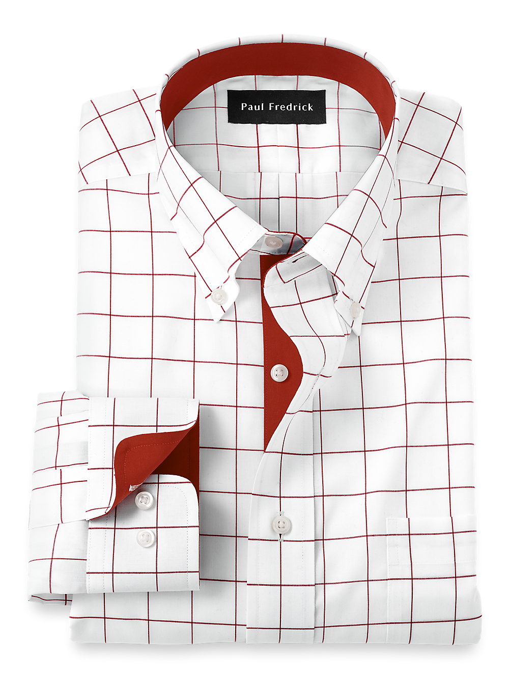 Product Image of Non-iron Cotton Windowpane Dress Shirt With Contrast Trim-Red