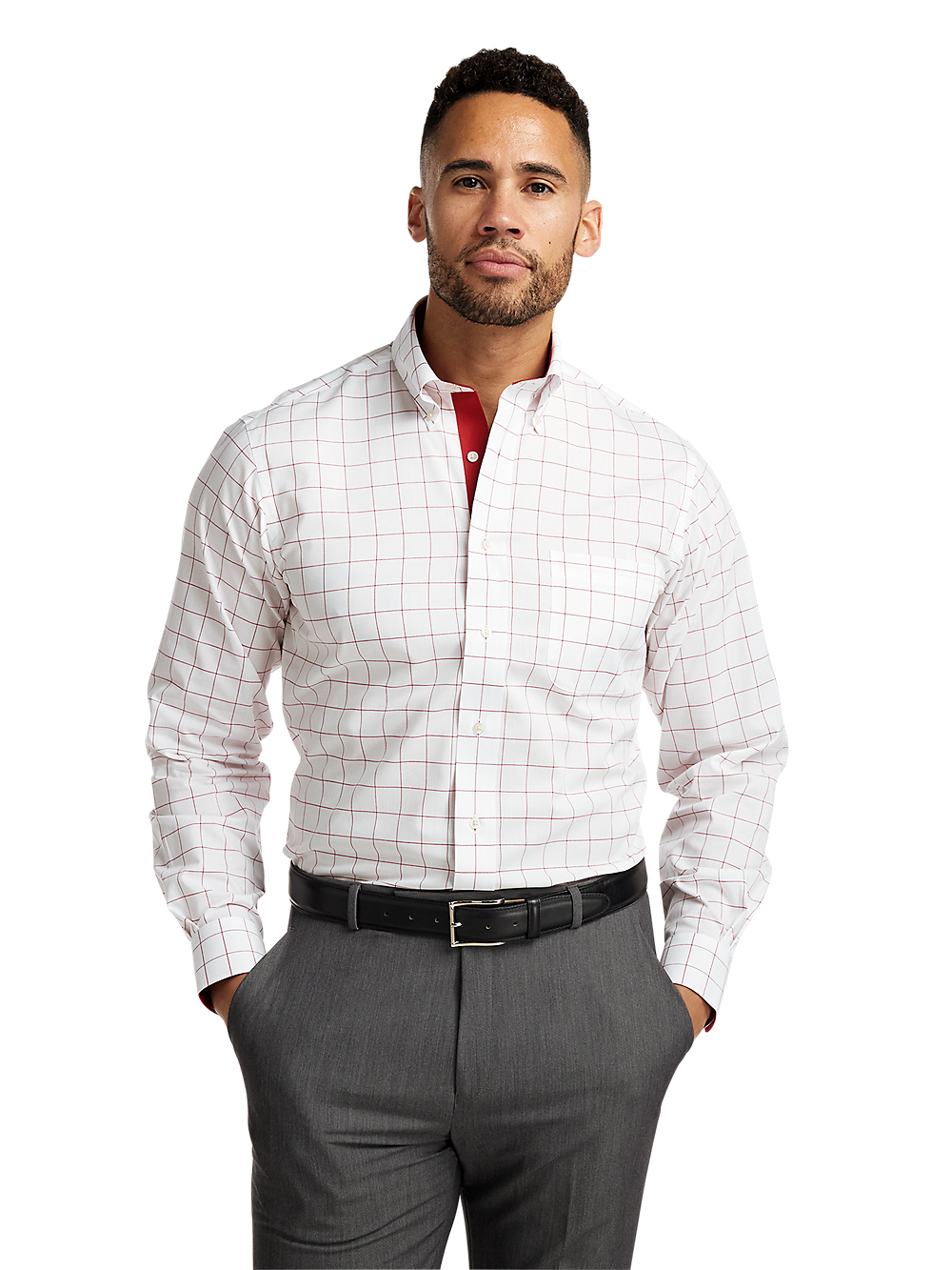 Alternate Image of Non-iron Cotton Windowpane Dress Shirt With Contrast Trim-1