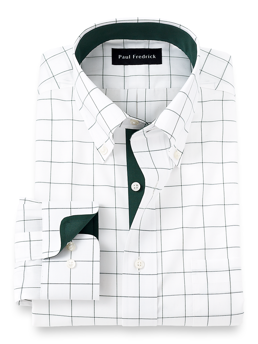 Product Image of Non-iron Cotton Windowpane Dress Shirt With Contrast Trim-Green