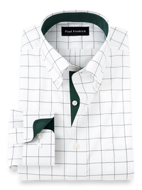 Non-Iron Cotton Windowpane Dress Shirt With Contrast Trim - Green