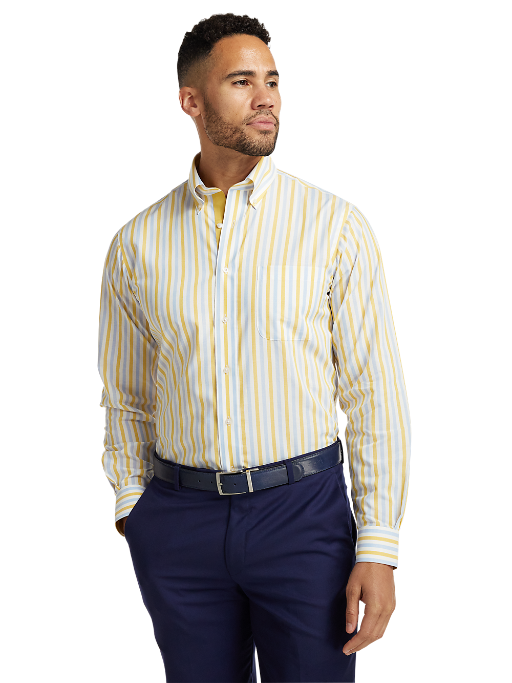 Alternate Image of Non-iron Cotton Stripe Dress Shirt With Contrast Trim-1