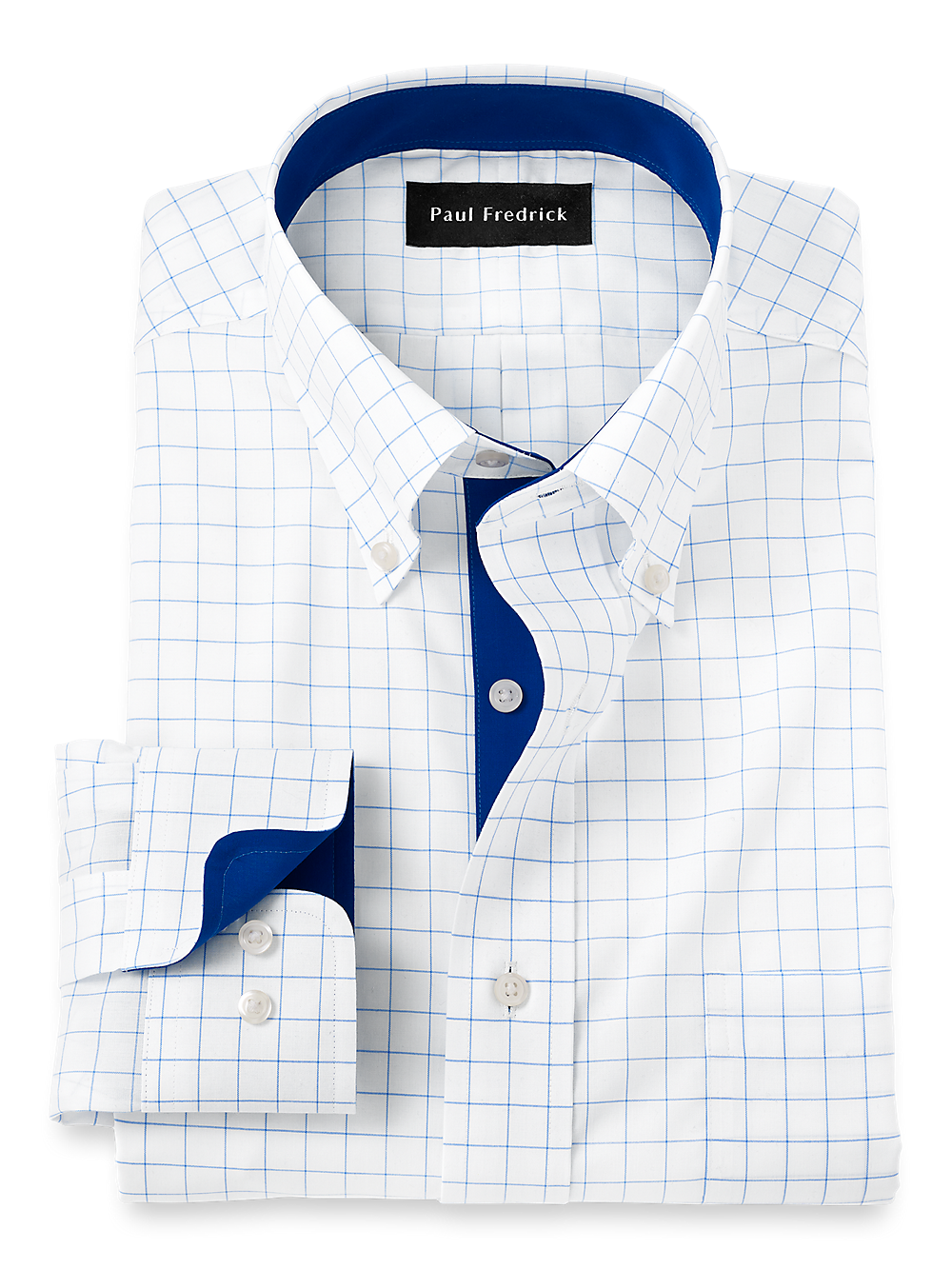 Product Image of Non-iron Cotton Check Dress Shirt With Contrast Trim-Blue