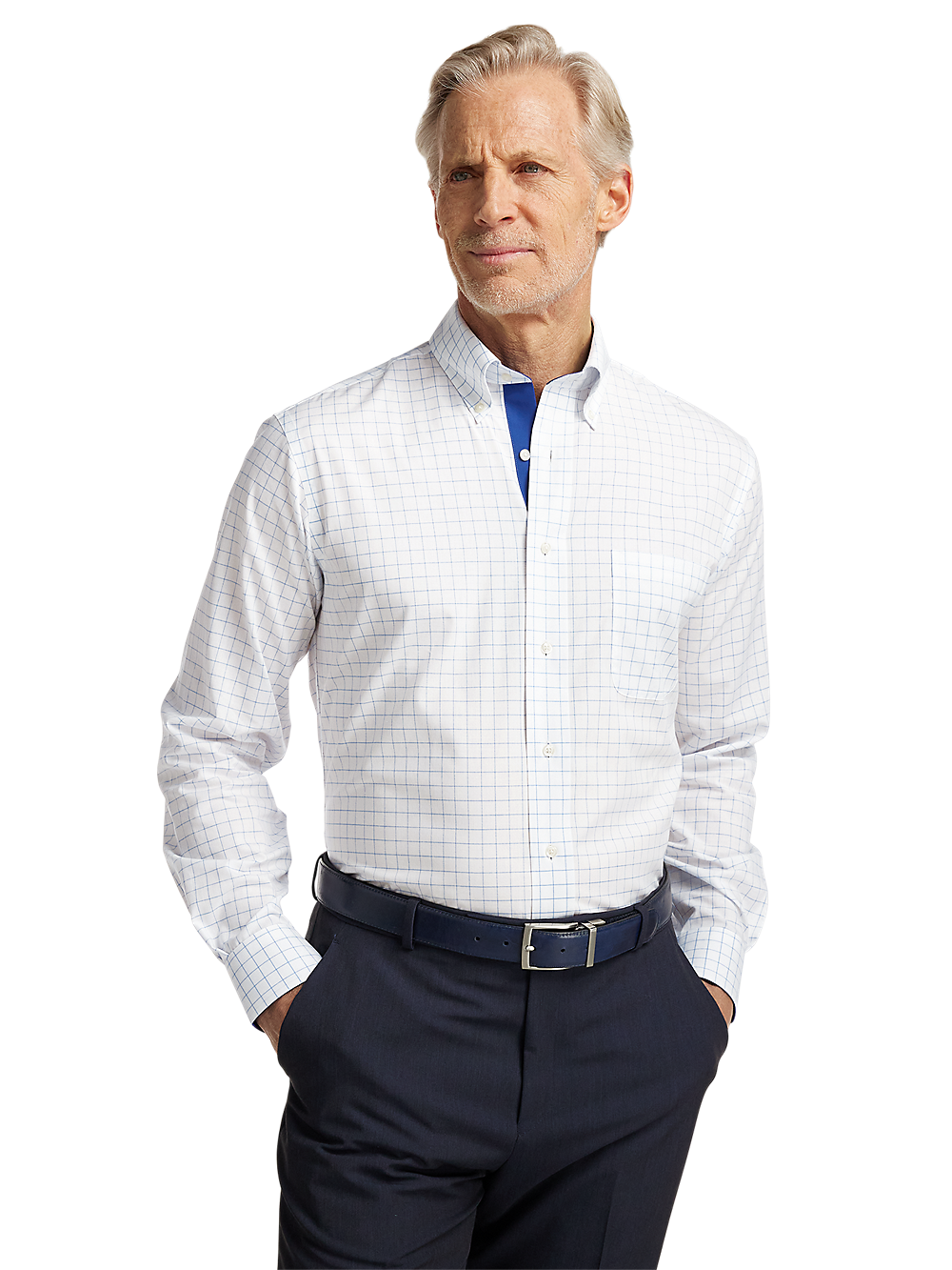 Alternate Image of Non-iron Cotton Check Dress Shirt With Contrast Trim-1