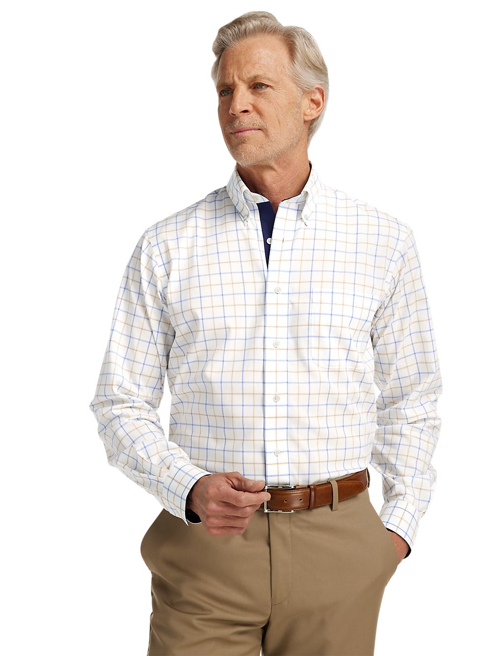 Alternate Image of Non-iron Cotton Check Dress Shirt With Contrast Trim-1