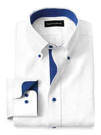 Comfort Stretch Non-Iron Solid Dress Shirt With Contrast Trim - White/cobalt