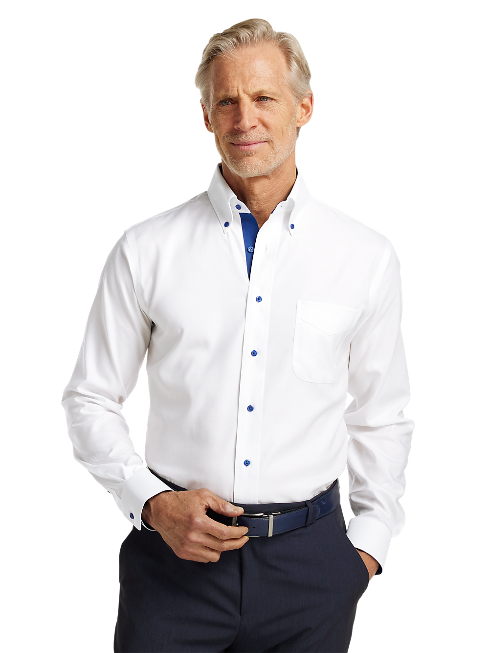 Alternate Image of Comfort Stretch Non-iron Solid Dress Shirt With Contrast Trim-1