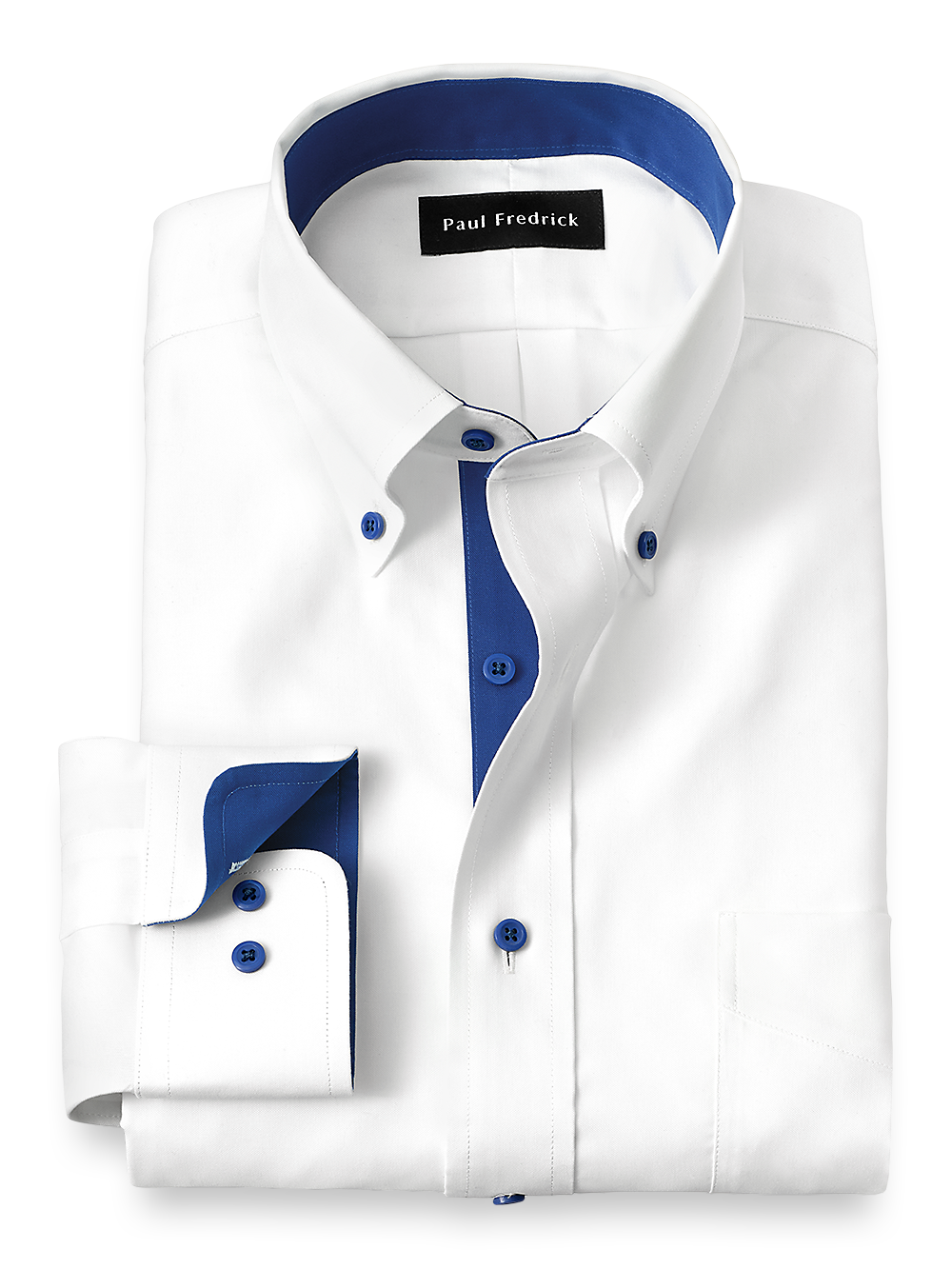 Product Image of Comfort Stretch Non-iron Solid Dress Shirt With Contrast Trim-White/Cobalt