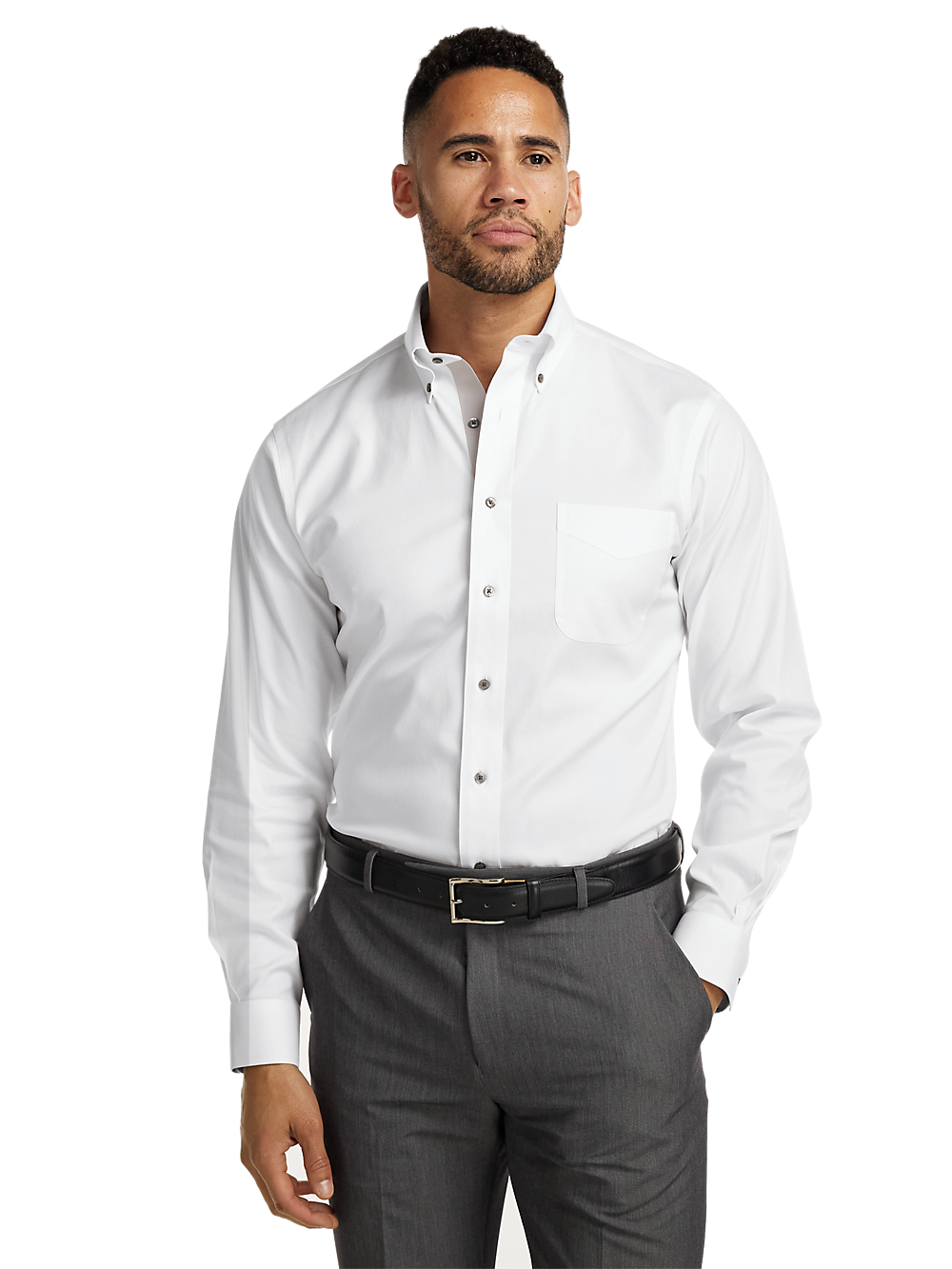 Alternate Image of Comfort Stretch Non-iron Solid Dress Shirt With Contrast Trim-1