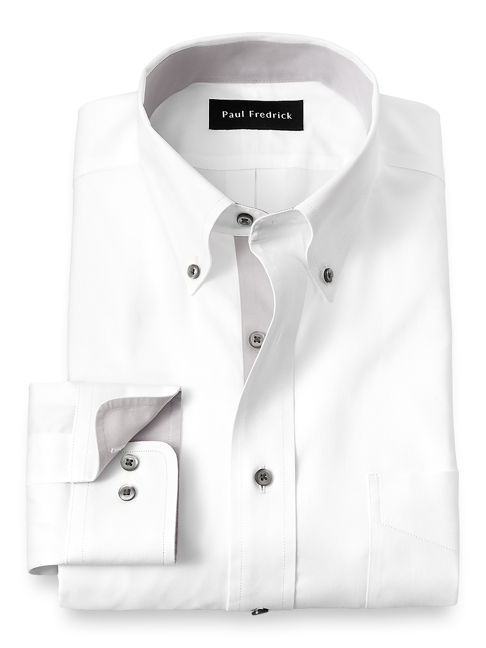 Product Image of Comfort Stretch Non-iron Solid Dress Shirt With Contrast Trim-White/Grey