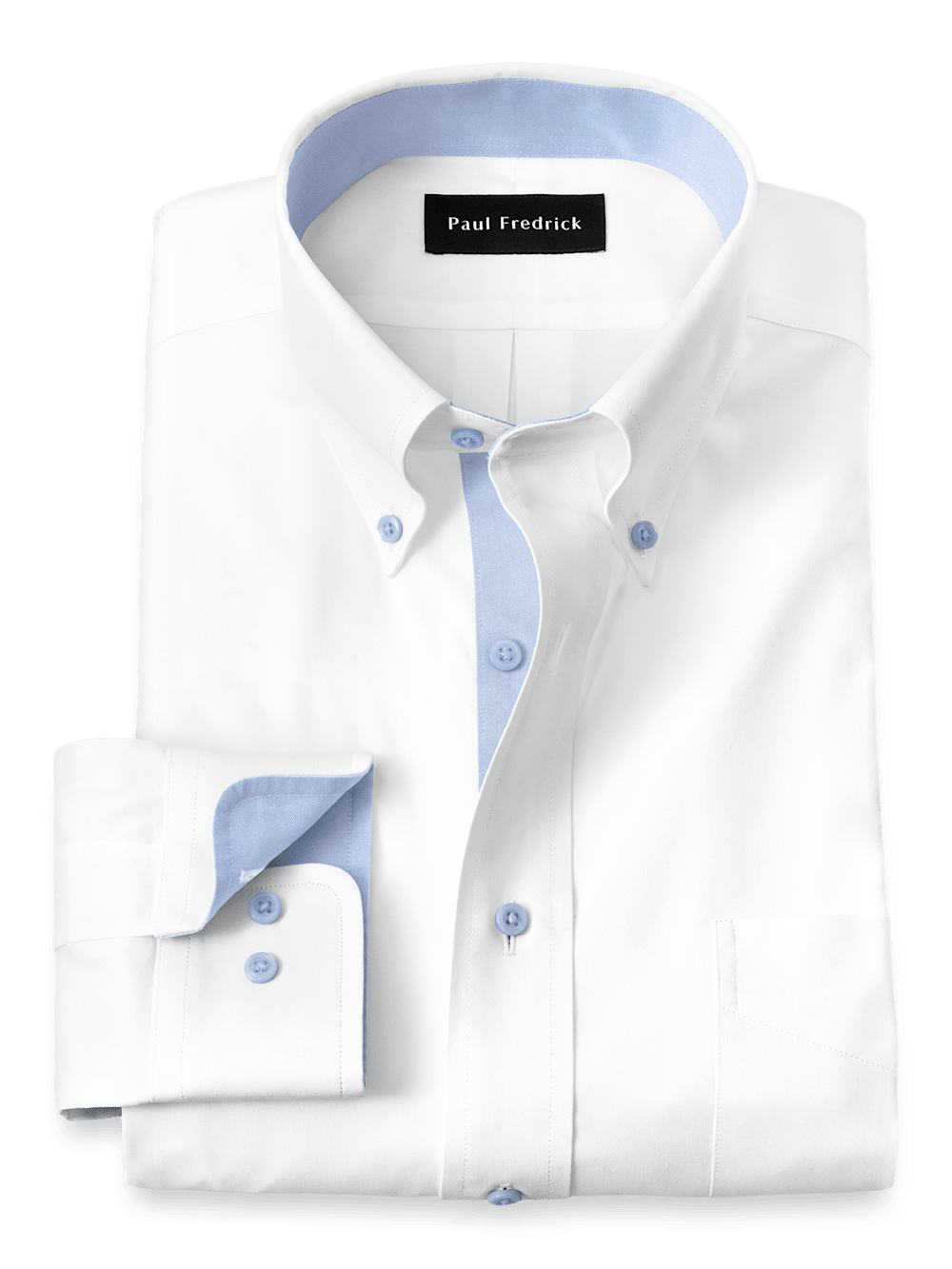 Product Image of Comfort Stretch Non-iron Solid Dress Shirt With Contrast Trim-White/Blue