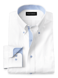 Comfort Stretch Non-Iron Solid Dress Shirt With Contrast Trim - White/blue